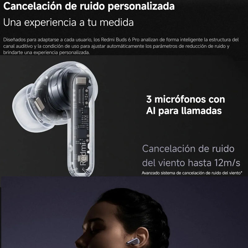 Xiaomi Redmi Buds 6 Pro, Auriculares Táctil, Anc, 3-mic, Wht Blanco