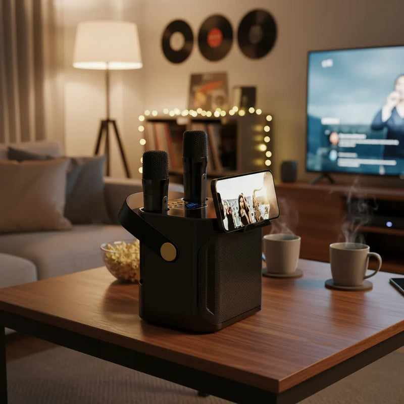 Parlante Bluetooth Karaoke Inalámbrico Con 2 Micrófonos S882 Negro