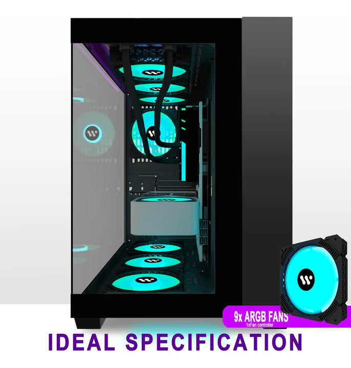 Amanson Funda Para Pc Preinstala 9 Ventiladores Argb, Atx Mi