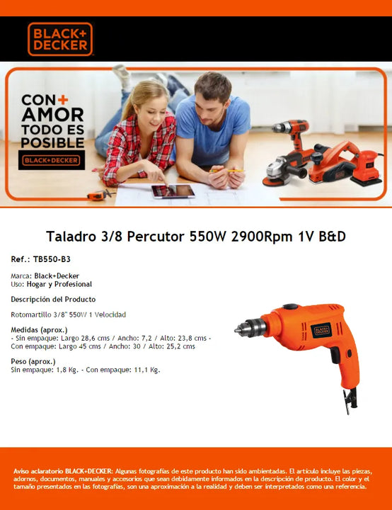 Taladro Perc 3/8 550w + Obsequio Byd Tb550-b3