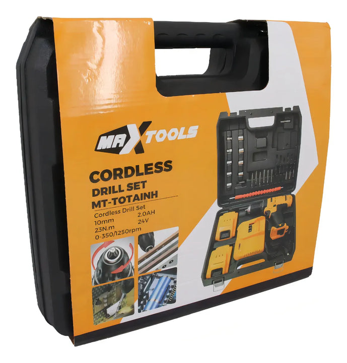 Taladro Atornillador Inalámbrico 10mm Maxtools MT-TOTAINH 24v 23nm 27 Accesorios