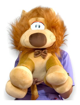 Leon De Peluche 50cm Perfumado + Moño + Globos Naranja