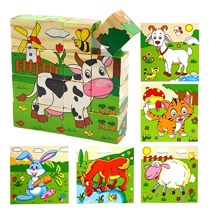 Rompecabezas Madera 6 En 1 Juguete Cubo Didáctico De 16 Pcs