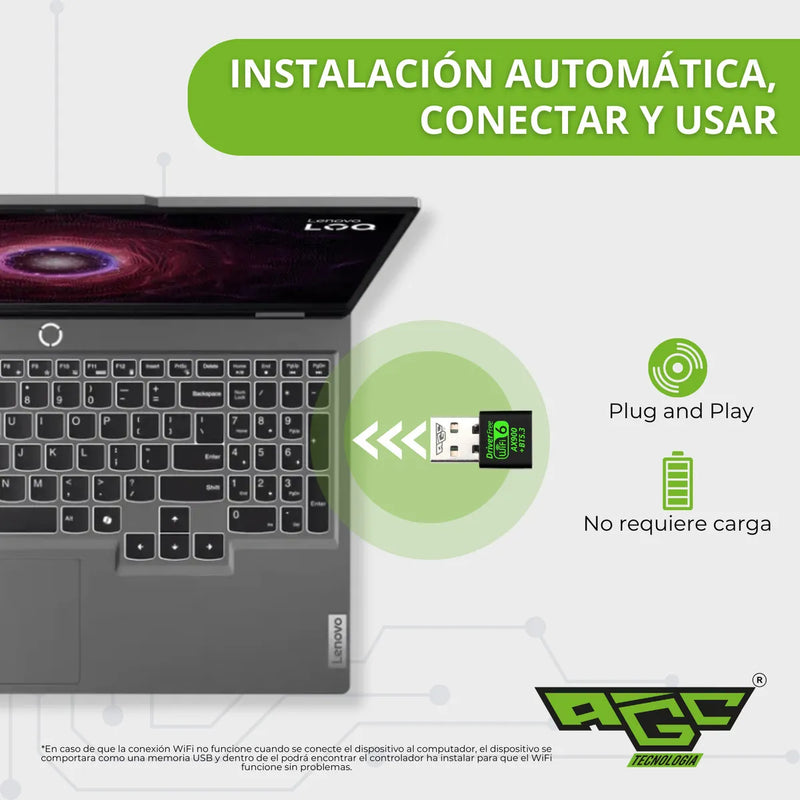 Adaptador Wifi Usb Tarjeta Red Pc 6g 5g Ax 900 Bluetooth 5.3 Doble Banda Dual / Windows 10 Y 11 / Marca Agc Tecnologia / Fact Electronica