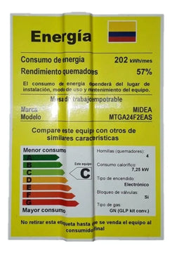 Cubierta Midea Mtga24f2eas Gas Natural 60cm 4 Puestos Gris
