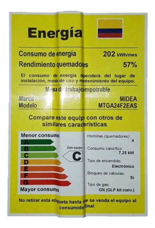 Cubierta Midea Mtga24f2eas Gas Natural 60cm 4 Puestos Gris