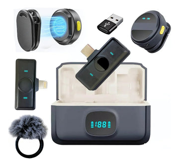 Microfono de Solapa Inalambrico Moneda con Cancelacion de Ruido 2 en 1 iPhone Android Tipo C Lavalier RunBike Lark Sx21 con Antipop Negro