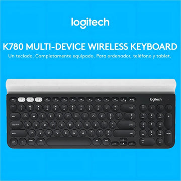 Teclado bluetooth Logitech QWERTY español latinoamérica color negro y blanco