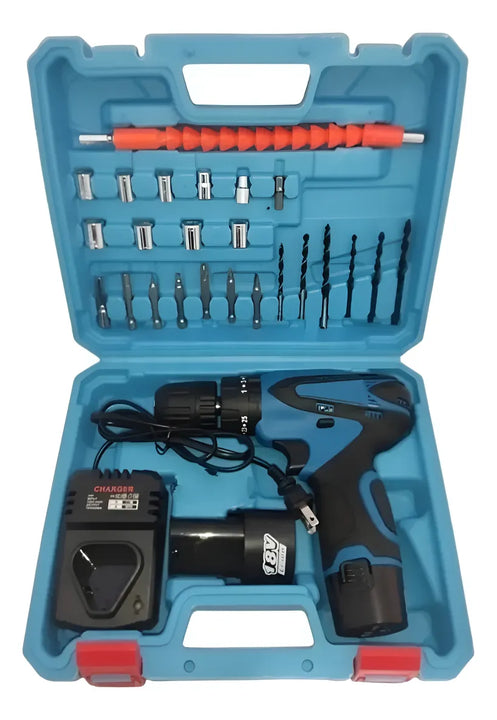 Taladro Inalámbrico Percutor Atornillador 18v Con Accesorios - Azul