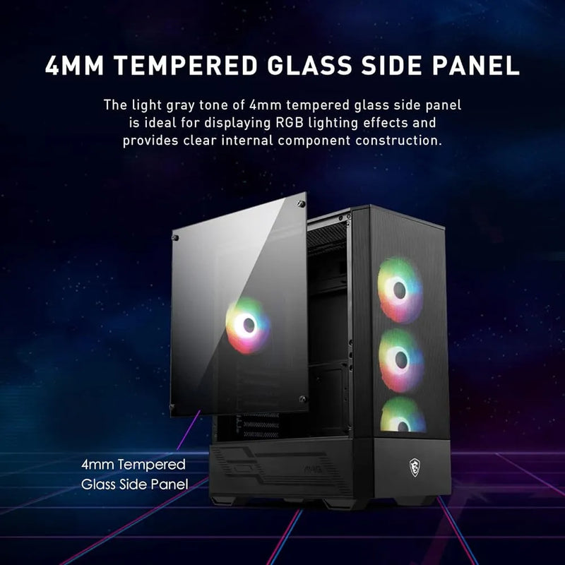 Msi Mid-tower Pc Gaming Case Panel Lateral De Vidrio Templad Black