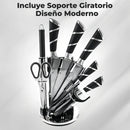 Juego de Cuchillos Profesionales Chef Master 807601 9 Piezas con Soporte Giratorio Acero Inoxidable
