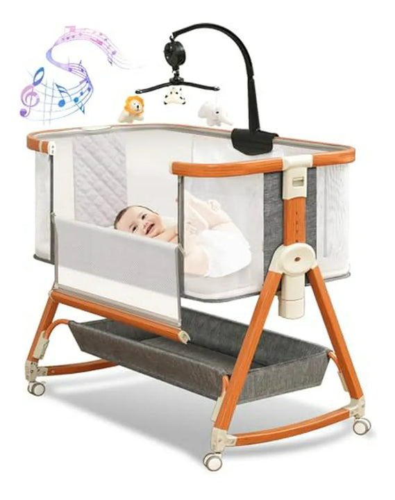 Cuna Colecho Con Juguete Musical, Altura Ajustable Y Almacen