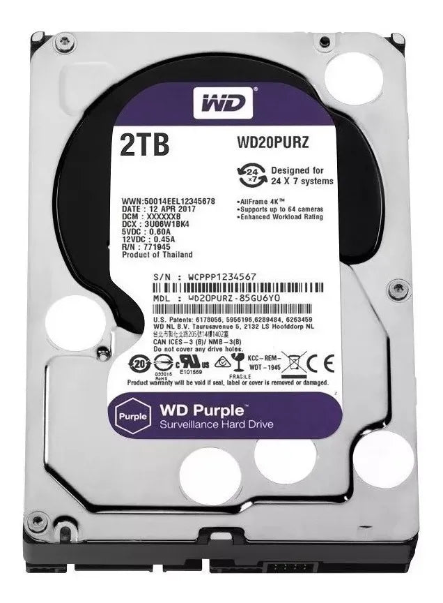 Disco duro interno Western Digital WD Purple WD20PURZ 2TB púrpura