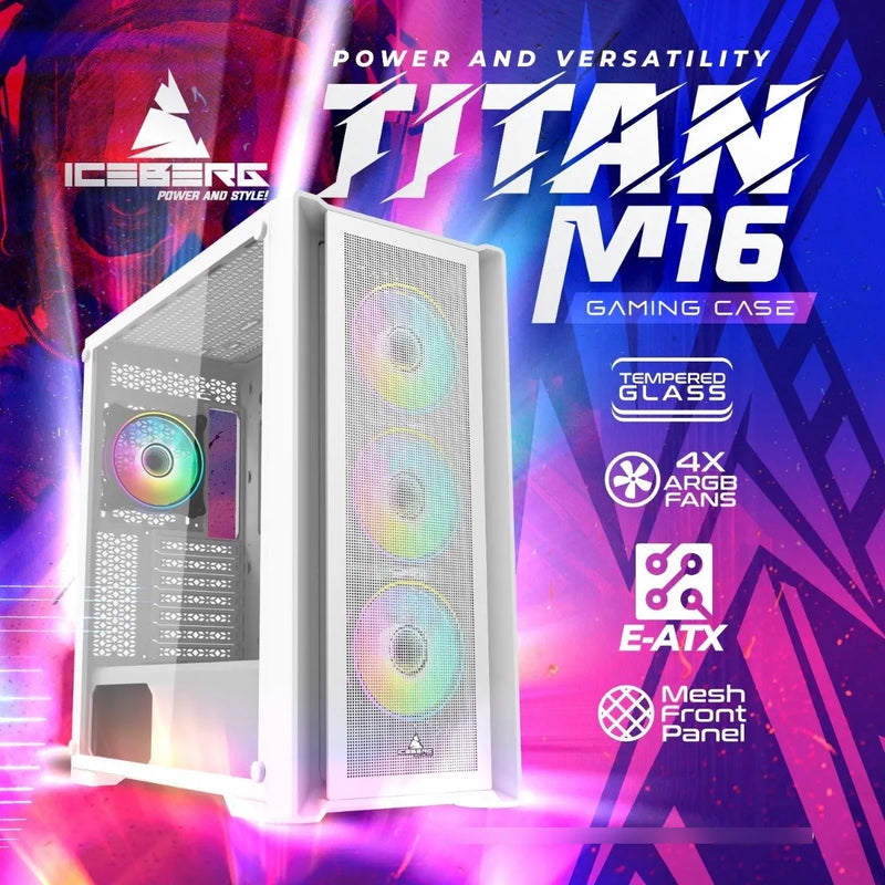 Chasis Gamer Iceberg Titan M16 Blanca X4 Argb Fans Blanco