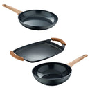 Set X 3 Piezas ,sarten 28cms,asador 36x23cms Y Wok De 26cms Color Negro