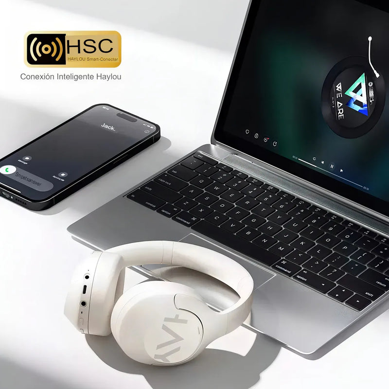 Haylou S30 Pro Anc Audífonos Diadema Gamer Inalámbricos/con Micrófono, Bluetooth 5.4, Llamadas Manos Libres, Cancelación De Ruido Adaptativa De - 43db, Controlador 40mm, 80h Reproducción, Blanco