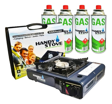 Estufa Gas Portable Camping Butano 4 Tanques Cocina Chispaut Color Negro