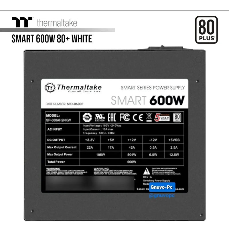 Fuente De Alimentación 600w 80 Plus Real Thermaltake 600 W Negro