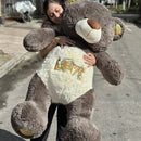 Oso De Peluche Gigante Metro Y Medio 1,55 + Moño + 3 Globos Gris Oscuro