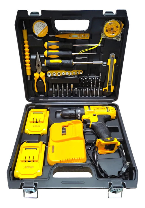 Taladro Inalámbrico De 24v Percutor Baterías Velocidades - Amarillo - 50/60