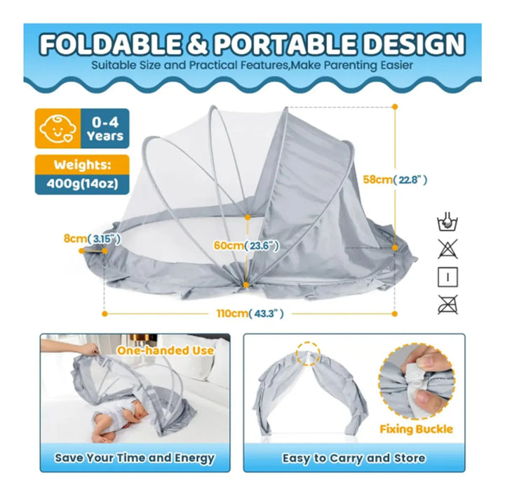 Mosquitero De Bebé Toldillo Mosquitos Portátil Plegable Gris