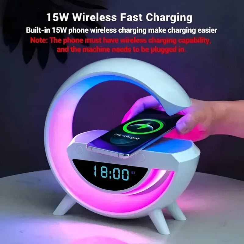 Parlante Lámpara Rgb + Carga Inalámbrica + Reloj Bt-3401 Blanco