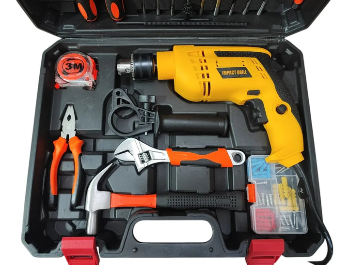 Taladro 1/2 Percutor 2 Velocidades Reversa + Kit De Herrami Amarillo 50-60 Hz