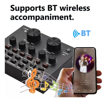 Microfono Profesional + Tarjeta De Sonido V8 Color Negro