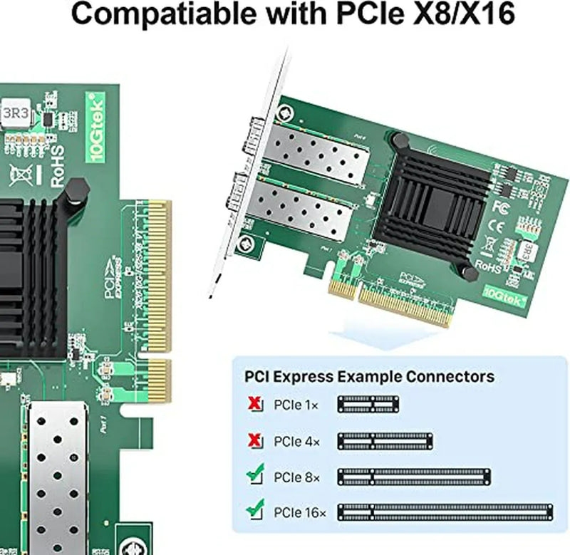 Tarjeta De Red 10gtek 10gb Pci-e, Dual Sfp+, Intel 82599es,