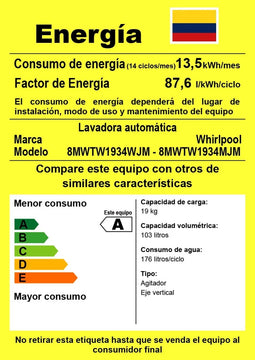 Lavadora automática Whirlpool hasta 19kg color blanco