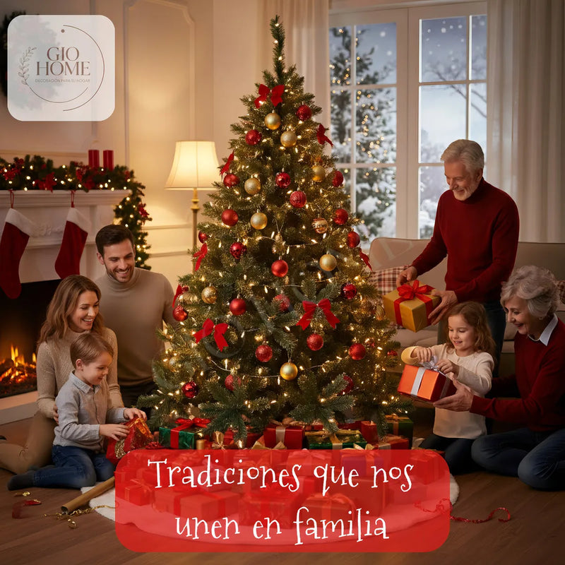 Arbol De Navidad Nevada 2.25m 1349 Puntas Gio Home Pino Navideño Look Natural Base Metalica Artificial Para Decoracion Con Bolas Adornos Extensiones Cintas Bombillos Botas Campanas Luces Estrella Noel