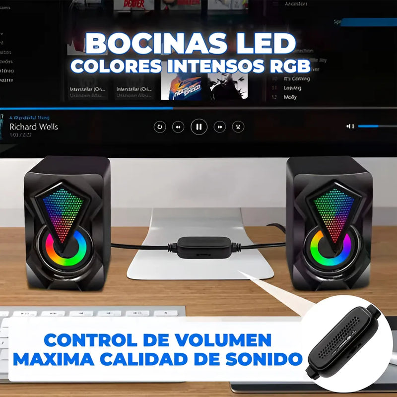 Bocinas Rgb Con Control Volumen Portátil 3.5mm