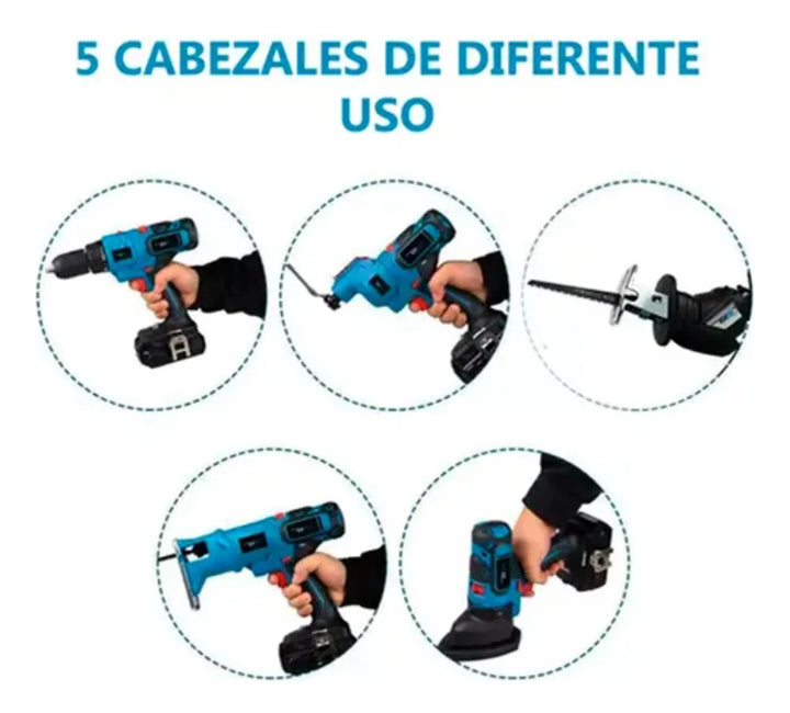 Taladro Inalambrico Intercambiables 5 Cabezas 2 Baterias 68v - Azul Petróleo