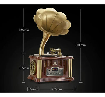 Altavoz Fonógrafo Vintage Estereo, Super Bass De Lujo Madera Con Dorado