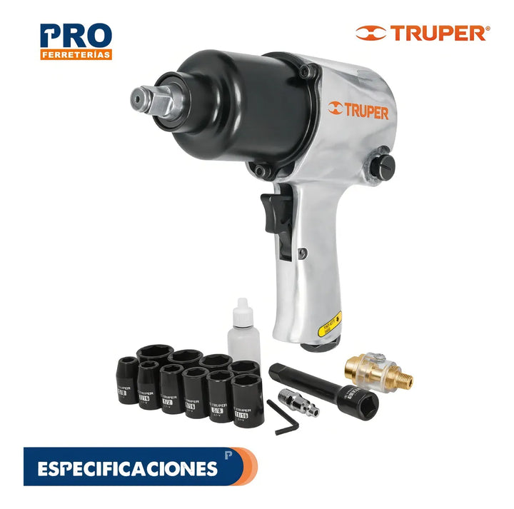 Llave De Impacto 1/2''industrial Con Accesorios Truper 18281 Color Gris