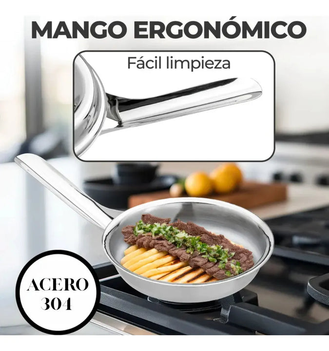 Sartén Huevos 15cm Acero Quirurgico 18/10 Con Tapa Premium Plateado