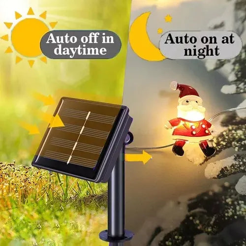 Luz Navideña Solar 100 Led 12mt Recargable Cálida Secuencias Cálido