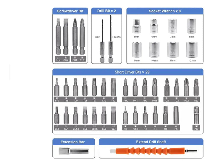 Destornillador Inalambrico Electrico 47 En 1 Recargable - Negro