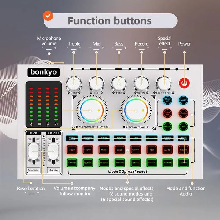 F999max - Tarjeta De Sonido En Vivo, Mezclador De Audio Prof