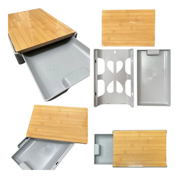 Tabla Cortar Bambú Bandeja Recolectora Organizacion Cocina Lisa