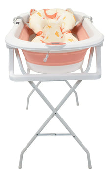 Bañera Plegable Con Soporte Y Cojín Stand Happy Baby Color Rosa