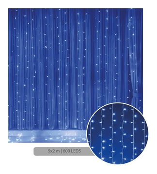 Cascada 9x2 Metros Luces Decoración Navideña 600 Leds Azul