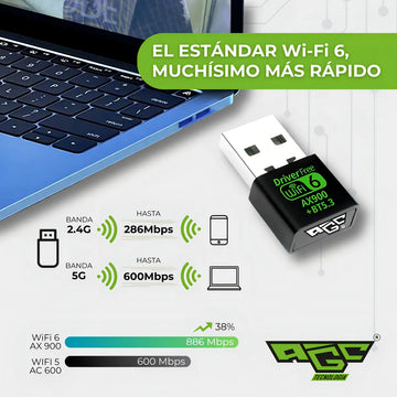 Adaptador Wifi Usb Tarjeta Red Pc 6g 5g Ax 900 Bluetooth 5.3 Doble Banda Dual / Windows 10 Y 11 / Marca Agc Tecnologia