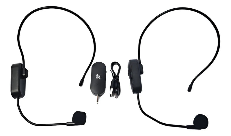 Microfono Doble Diadema Inalambricas 2.4g Receptor Plug Color Negro