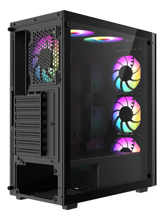 Chasis Iceberg Wood Core Gamer Con 6 Ventiladores Argb Negro