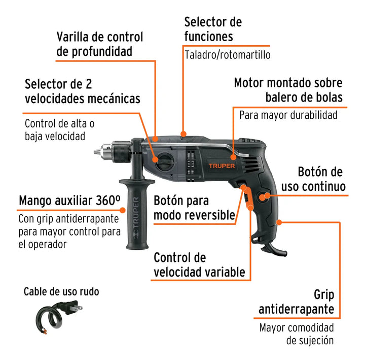 Taladro Percutor 1/2 Industrial 900w Truper