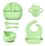 Juego De Vajilla Para Bebes Con Antideslizantes En Silicona Color Verde