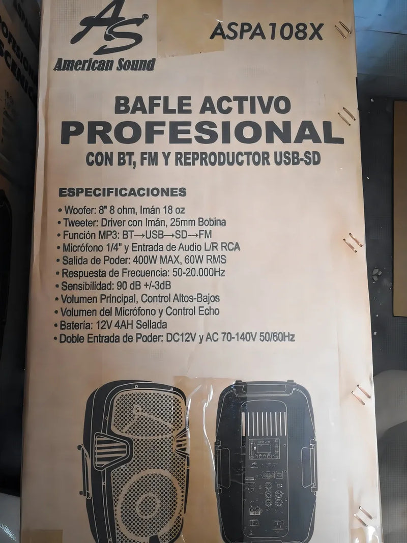 Parlante Américan Sound ASPA108X portátil con bluetooth negra