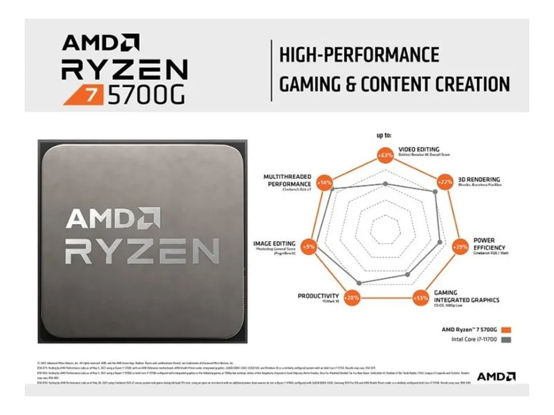 Procesador AMD Ryzen 7 5700G 100-100000263BOX de 8 núcleos y 4.6GHz de frecuencia con gráfica integrada