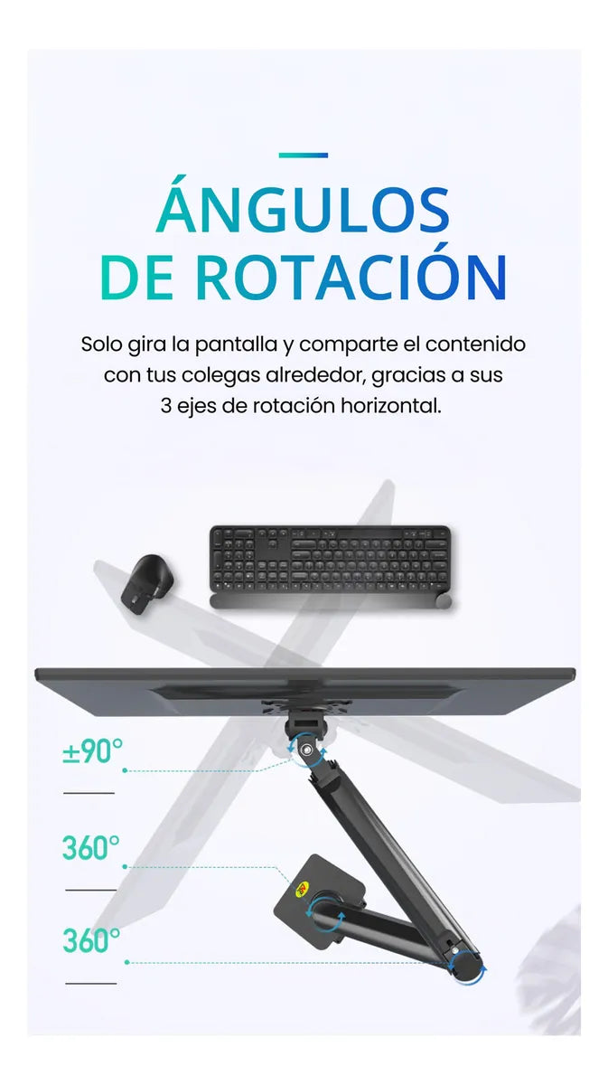 Soporte Ergonomico Monitor Grandes Pantallas Conector Usb Carbón Mate
